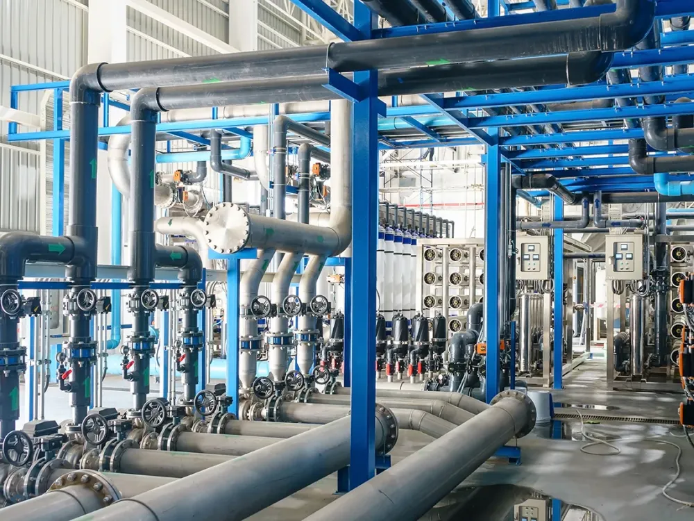 Industrial water treatment plant piping