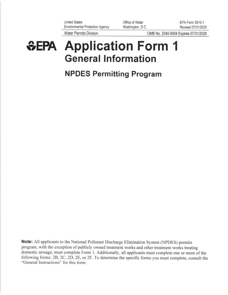 EPA Form 1 permit application