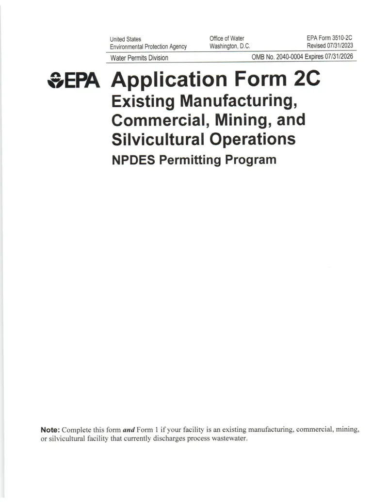 EPA Form 2C wastewater discharge permit application
